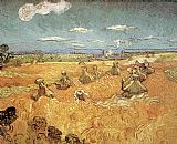 Wheat Paintings - Wheat Stacks with Reaper by Vincent van Gogh